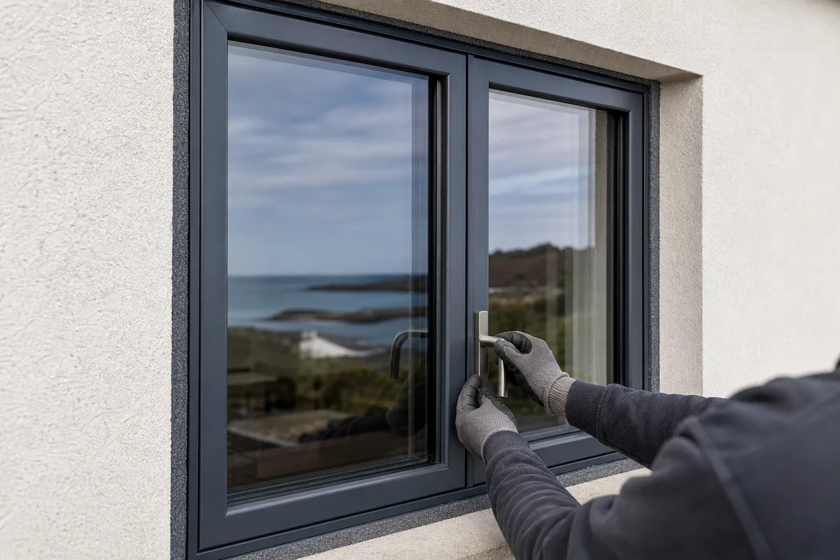Fenêtre aluminium gris anthracite posée en rénovation sur une maison vendéenne à enduit clair