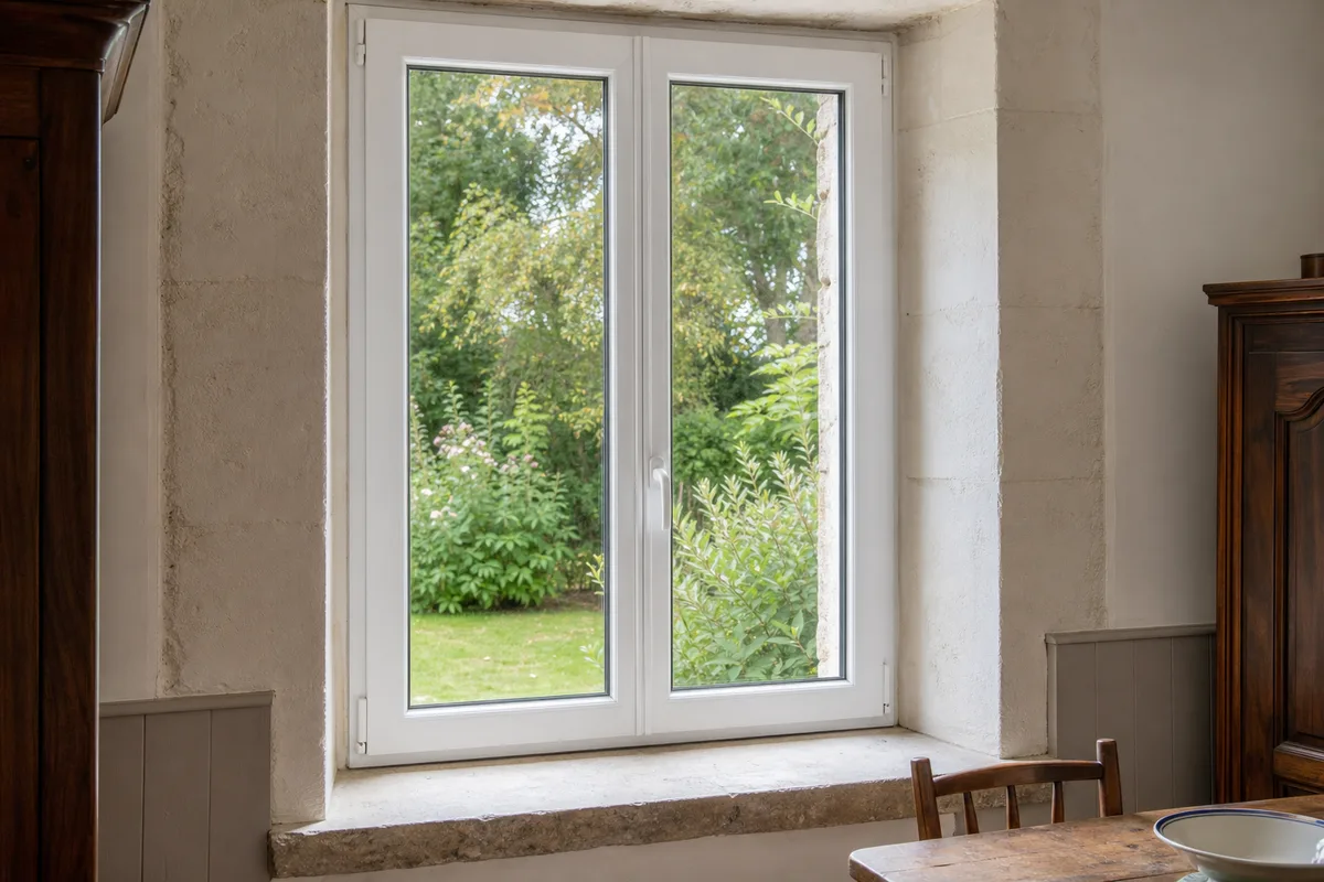 Pose d'une fenêtre PVC à deux vantaux dans une maison de bourg de La Roche-sur-Yon